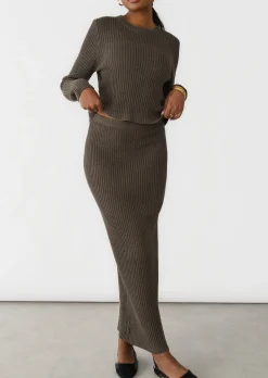 Jupes^Outfitbook Jupe longue maille MARRON