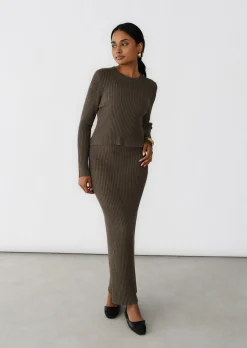 Jupes^Outfitbook Jupe longue maille MARRON