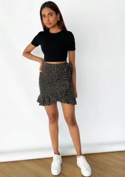 Jupes^Outfitbook Jupe imprimée fleurie à volants NOIR