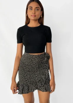 Jupes^Outfitbook Jupe imprimée fleurie à volants NOIR