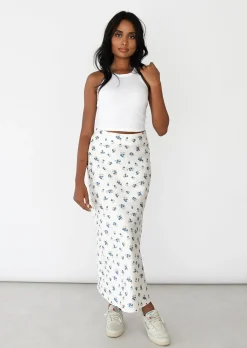 Jupes^Outfitbook Jupe satin fleuri BLANC