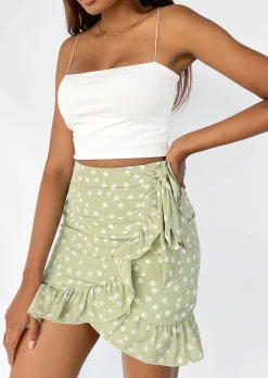 Jupes^Outfitbook Jupe e imprimée fleurie à volants VERT