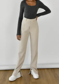 Pantalons^Outfitbook Pantalon fendu sur le côté BEIGE