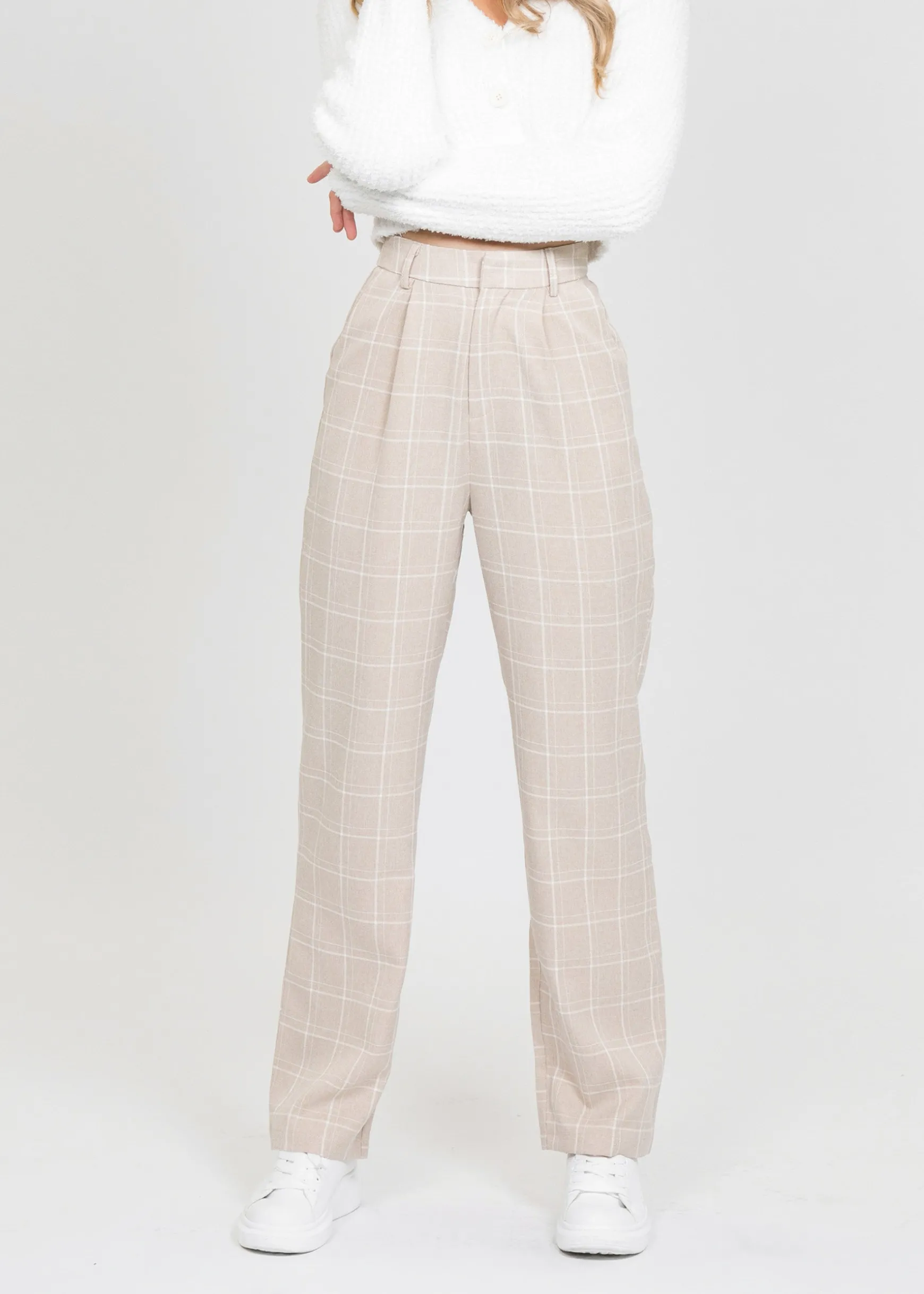 Pantalons^Outfitbook Pantalon taille haute à carreaux BEIGE