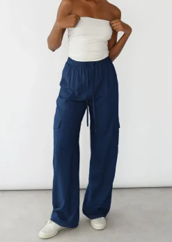 Pantalons^Outfitbook Pantalon cargo lin BLEU
