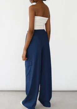 Pantalons^Outfitbook Pantalon cargo lin BLEU