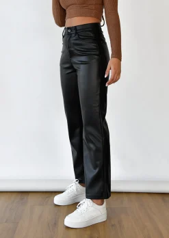 Pantalons^Outfitbook Pantalon droit en similicuir noir