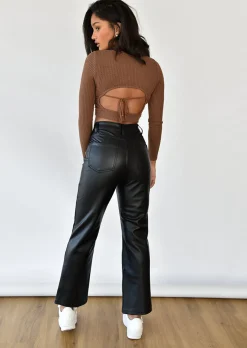 Pantalons^Outfitbook Pantalon droit en similicuir noir