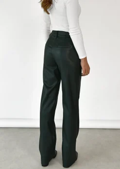 Pantalons^Outfitbook Pantalon droit similicuir vert foncé