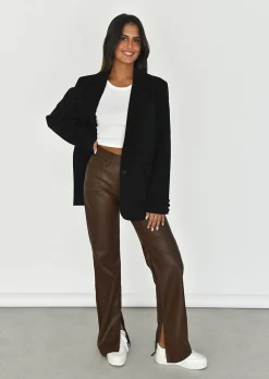 Pantalons^Outfitbook Pantalon droit similicuir fendu MARRON