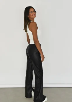 Pantalons^Outfitbook Pantalon droit similicuir fendu NOIR