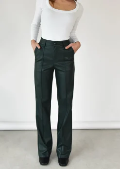 Pantalons^Outfitbook Pantalon droit similicuir vert foncé