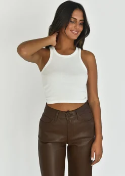 Pantalons^Outfitbook Pantalon droit similicuir fendu MARRON