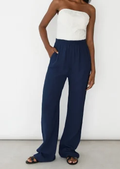 Pantalons^Outfitbook Pantalon en coton à taille élastique BLEU