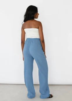 Pantalons^Outfitbook Pantalon en coton à taille élastique BLEU