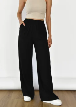 Pantalons^Outfitbook Pantalon en lin à taille élastique NOIR