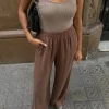 Pantalons^Outfitbook Pantalon en lin à taille élastique MARRON