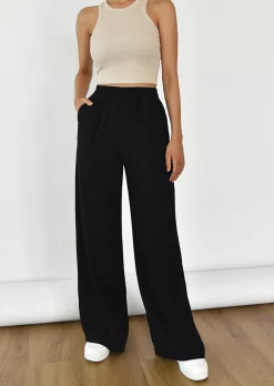 Pantalons^Outfitbook Pantalon en lin à taille élastique NOIR