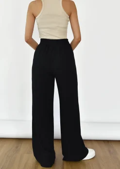 Pantalons^Outfitbook Pantalon en lin à taille élastique NOIR