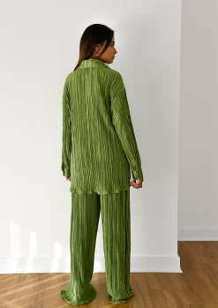 Pantalons^Outfitbook Pantalon en satin plissé VERT