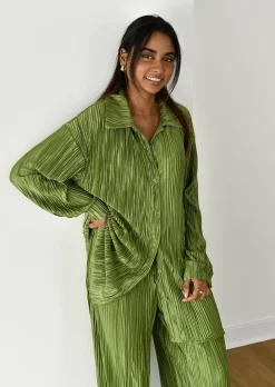 Pantalons^Outfitbook Pantalon en satin plissé VERT