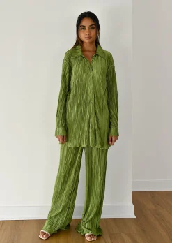 Pantalons^Outfitbook Pantalon en satin plissé VERT