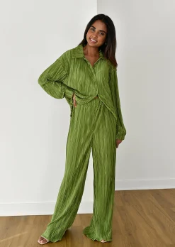Pantalons^Outfitbook Pantalon en satin plissé VERT