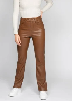 Pantalons^Outfitbook Pantalon en similicuir fendu marron