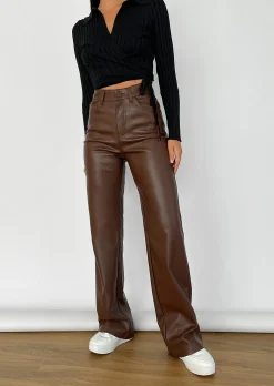 Pantalons^Outfitbook Pantalon large en simili cuir MARRON