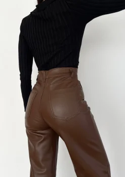 Pantalons^Outfitbook Pantalon large en simili cuir MARRON