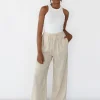 Pantalons^Outfitbook Pantalon large lin cordon BEIGE