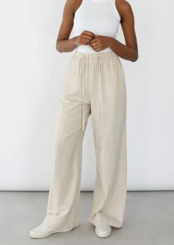 Pantalons^Outfitbook Pantalon large lin cordon BEIGE