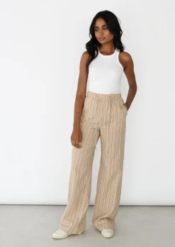 Pantalons^Outfitbook Pantalon large rayé avec cordon BEIGE