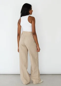 Pantalons^Outfitbook Pantalon large rayé avec cordon BEIGE