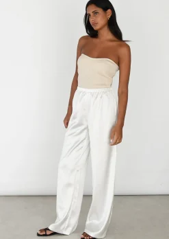 Pantalons^Outfitbook Pantalon satiné taille élastique BLANC