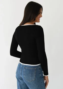Pulls L Cardigans^Outfitbook Pull à liseré contrastant col carré NOIR