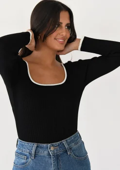 Pulls L Cardigans^Outfitbook Pull à liseré contrastant col carré NOIR