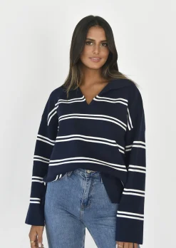 Pulls L Cardigans^Outfitbook Pull à rayures avec col BLEU