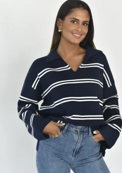 Pulls L Cardigans^Outfitbook Pull à rayures avec col BLEU