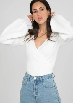 Pulls L Cardigans^Outfitbook Pull cache coeur à manches ballons BLANC