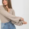 Pulls L Cardigans^Outfitbook Pull cache coeur à manches ballons TAUPE
