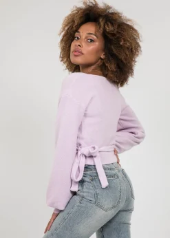 Pulls L Cardigans^Outfitbook Pull cache coeur à manches ballons LILAS