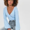 Pulls L Cardigans^Outfitbook Pull cache coeur à manches ballons BLEU