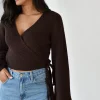 Pulls L Cardigans^Outfitbook Pull cache coeur à manches ballon MARRON