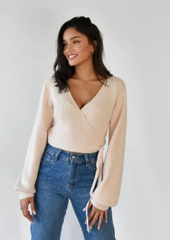 Pulls L Cardigans^Outfitbook Pull cache coeur à manches ballon BEIGE