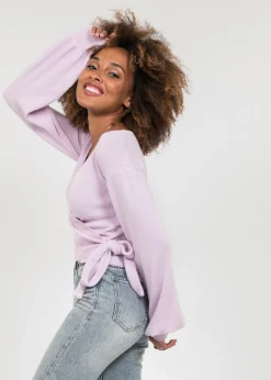 Pulls L Cardigans^Outfitbook Pull cache coeur à manches ballons LILAS