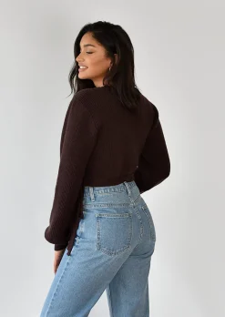 Pulls L Cardigans^Outfitbook Pull cache coeur à manches ballon MARRON