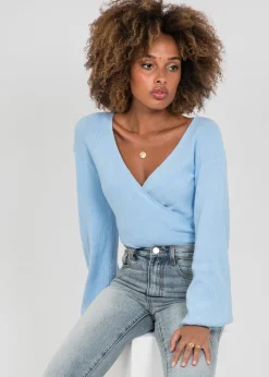 Pulls L Cardigans^Outfitbook Pull cache coeur à manches ballons BLEU