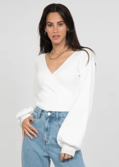 Pulls L Cardigans^Outfitbook Pull cache coeur à manches ballons BLANC