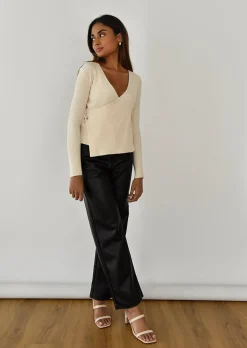 Pulls L Cardigans^Outfitbook Pull cache-coeur en maille côtelée BEIGE